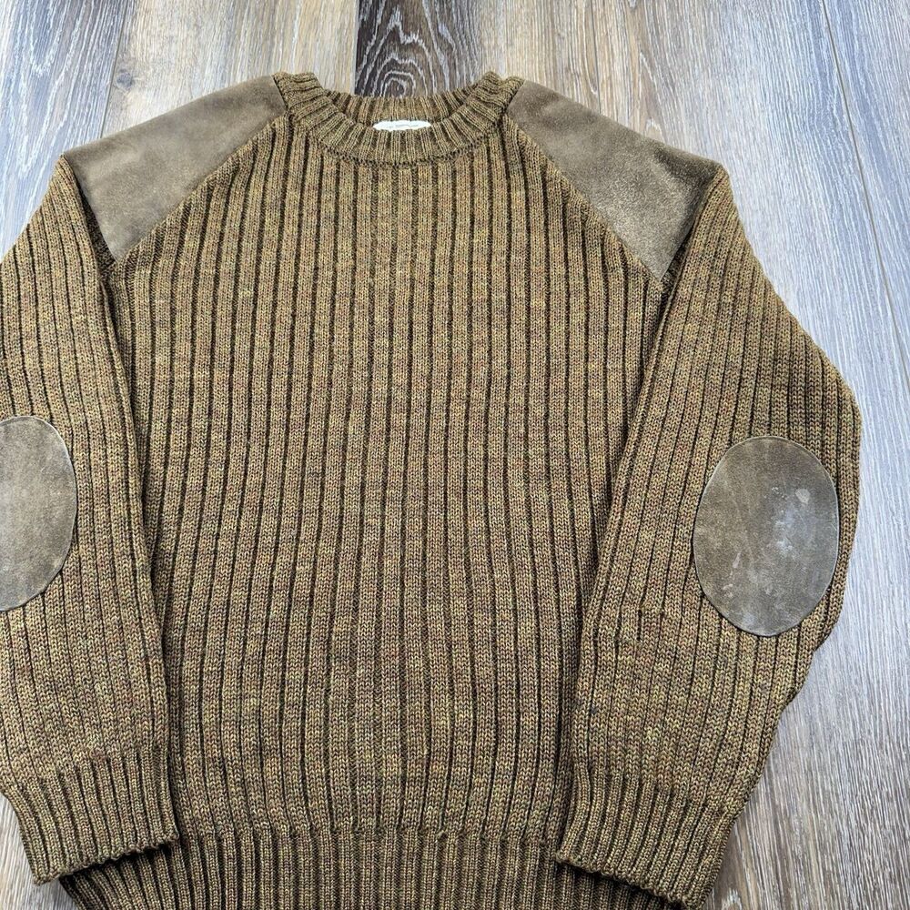 Vintage Orvis Matchlock Sweater Mens L Fly Fishing Wool Leather Made In England